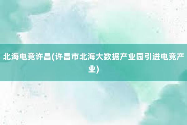 北海电竞许昌(许昌市北海大数据产业园引进电竞产业)