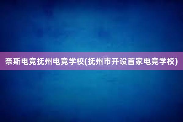 奈斯电竞抚州电竞学校(抚州市开设首家电竞学校)