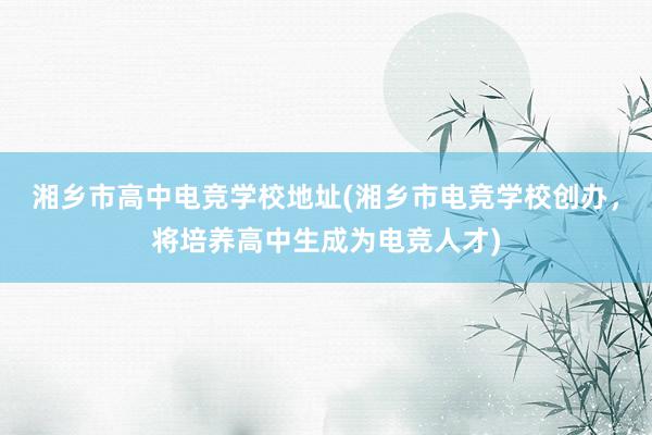 湘乡市高中电竞学校地址(湘乡市电竞学校创办，将培养高中生成为电竞人才)